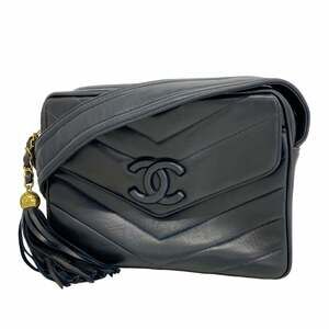 CHANEL Blue Lambskin Leather Shoulder Bag